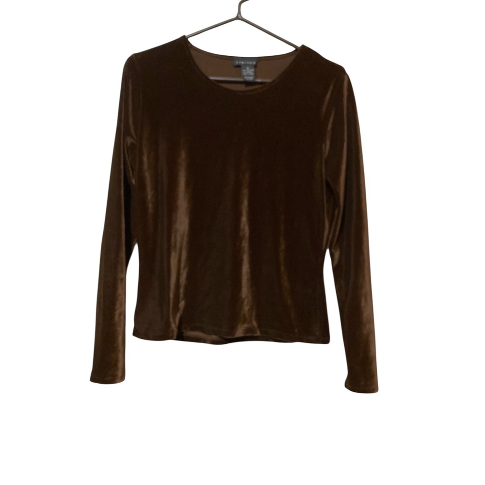 The Limited Vintage Brown Velvet Long Sleeve Top Crew Neck Stretch Medium